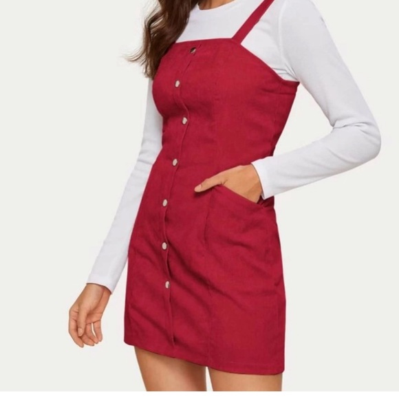 Dresses & Skirts - Womens Plus Size Red Corduroy Jumper Dress